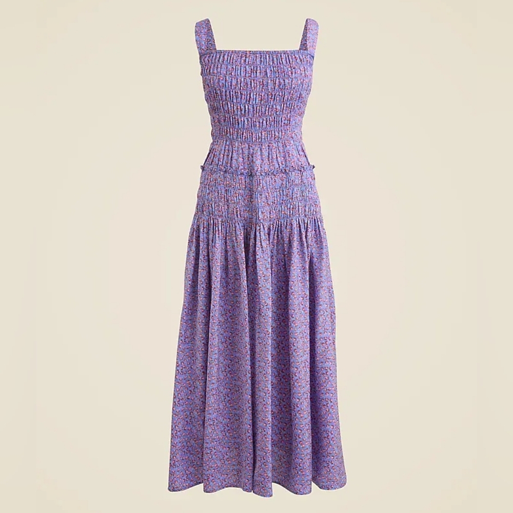 Jcrew Smocked midi dress in summer fields print Floral Purple Bnwt - Picture 13 of 13